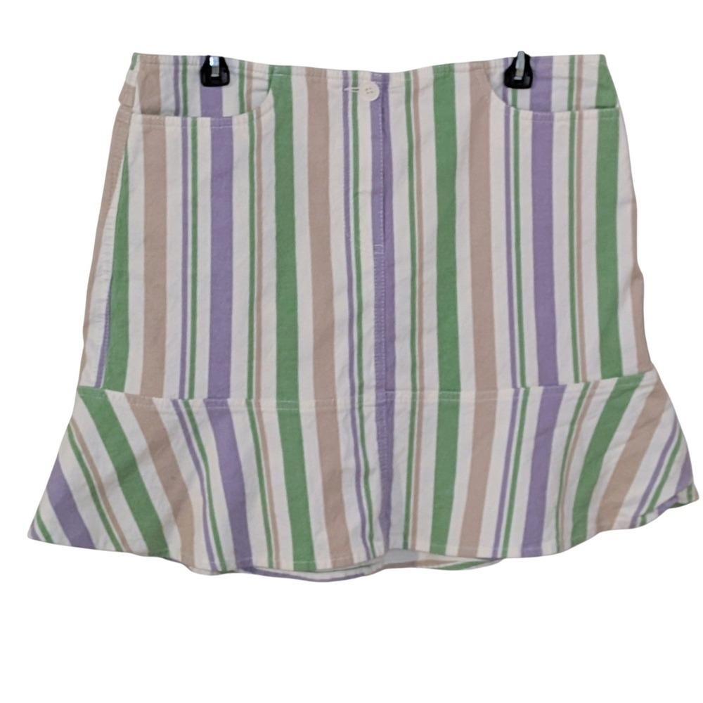 Ann Taylor LOFT Striped Ruffle Hem Mini Skirt Green Purple White Size 10